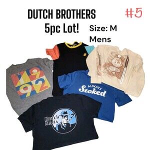 DUTCH BROTHERS 5Pc LOT SzM 4 S/S 1 L/S Logo Stoked All Love Lemon Graphic Shirts